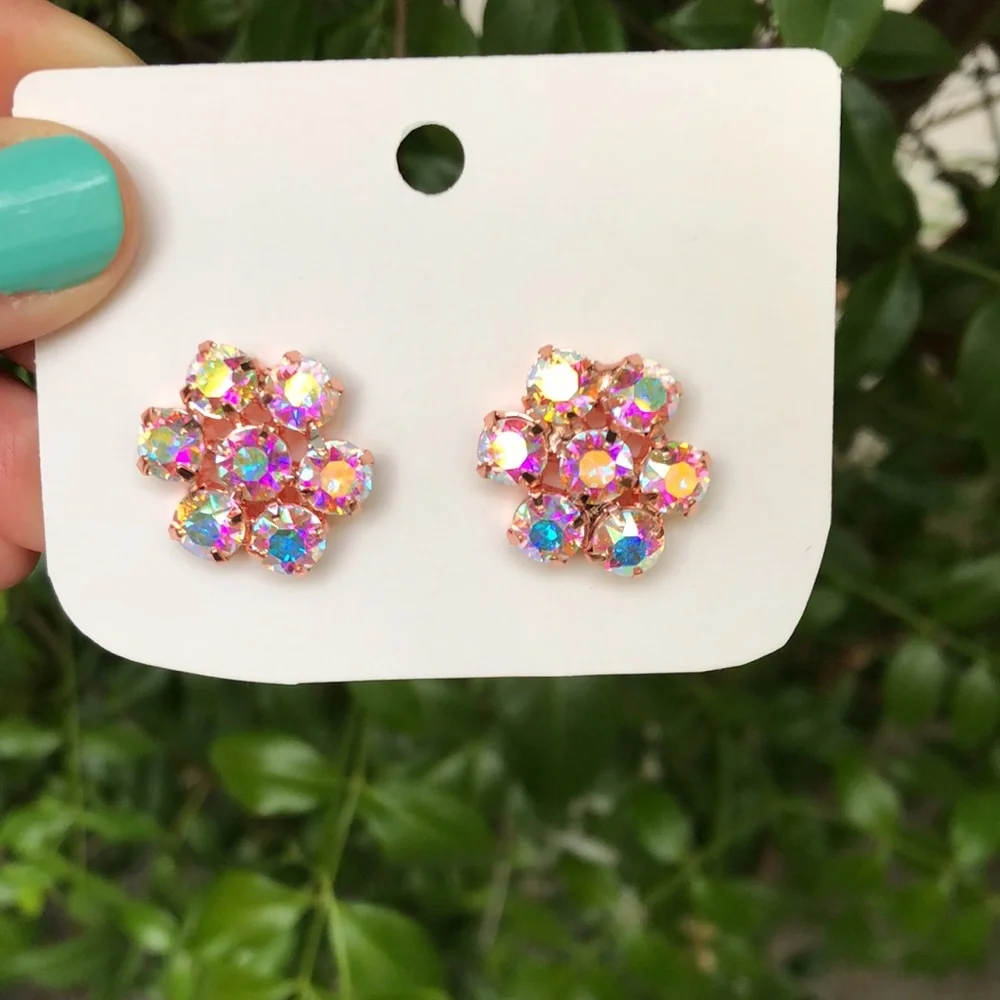 Aurora Borealis Crystal Flower Earrings